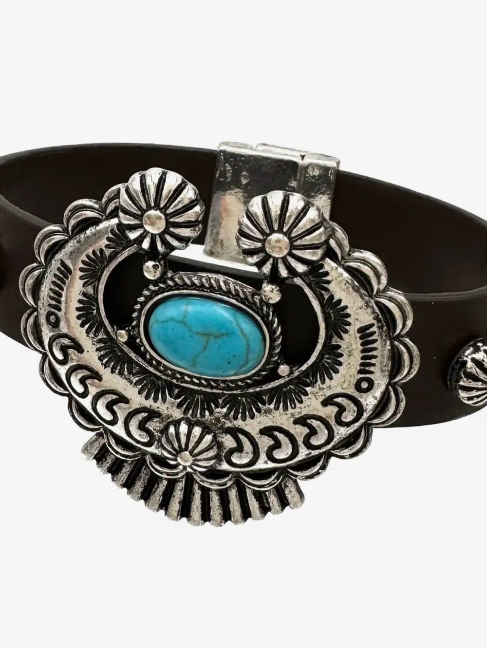 Turquoise Concho Leather Bracelet